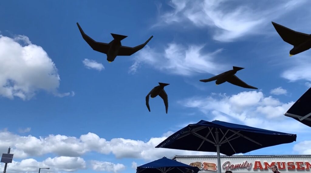 AR birds appear to fly in the wind